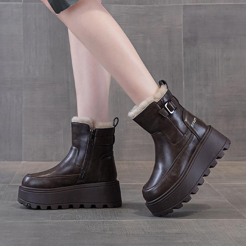 thick-soled snow boots winter new leather thickened warm cotton shoes velvet Martin short boots