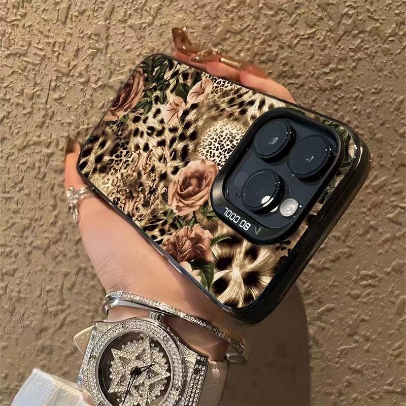 Leopard Print Floral Phone Case for Apple 17Pro, iPhone 16Pro, 14, 13, and 15 - High-End Design