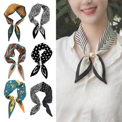 Seidenschal Imitation Perle Magnetischer Verschluss Nackenwickel Streifen Punktmuster Schal für kühles Wetter Accessoire