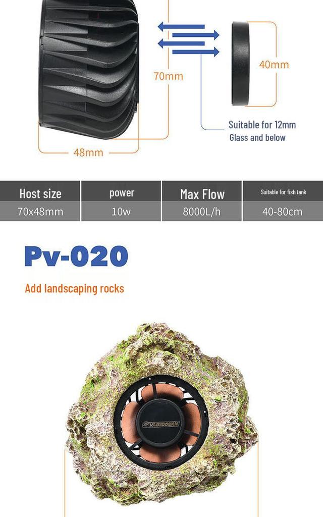 VASTOCEAN Wireless Wavemaker Pump for Saltwater Aquariums with Magnetic Suction Circulation