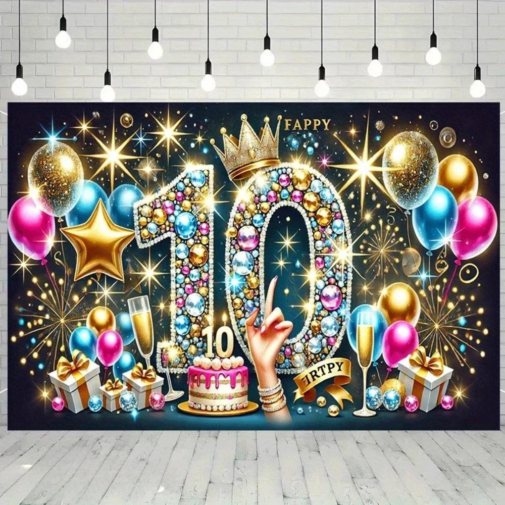 Colorful Balloon Star Crown Themed Banner Backdrop Children's Birthday Party Children's Party Decoration Photography Backdrop