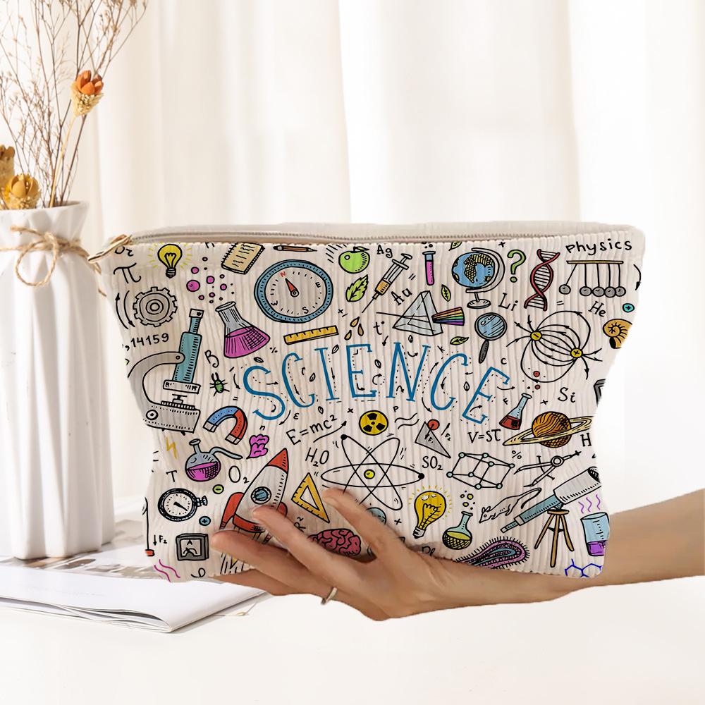 Medical Graffiti Printed Corduroy Makeup Bag, Lightweight Zipper Makeup Storage Box, Multi functional Bag with Lining