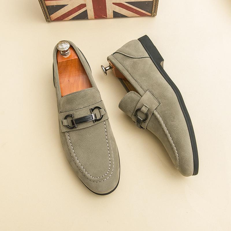 Velvet leather shoes with one pedal, trendy British leather shoes, men's Korean version, Doudou shoes, fringed loafers, lazy and casual