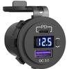 USB C Car Charger Socket 12V/24V Dual USB Socket PD3.0 and QC3.0 Car USB Port with LED Voltmeter and On/Off Switch