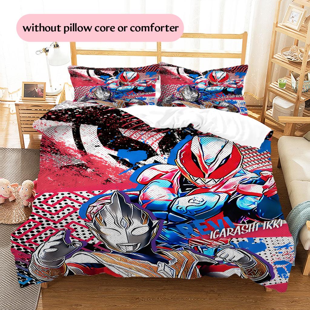 Ultraman Pattern Bedding Quilt Set Home Decoration Gift (1 * duvet cover + 2 * pillowcase without core)