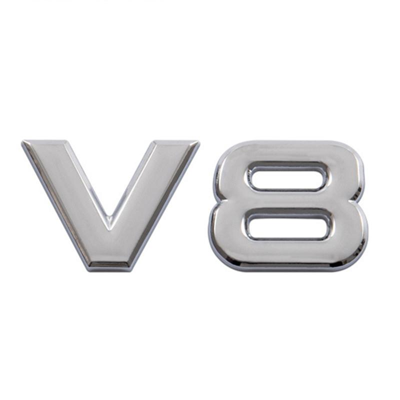 Auto Metal Alloy 3D V8 Logo Engine Displacement Trunk Rear Car Badge Decal Chrome For V8 Side Wing Emblem Sticker Car Styling