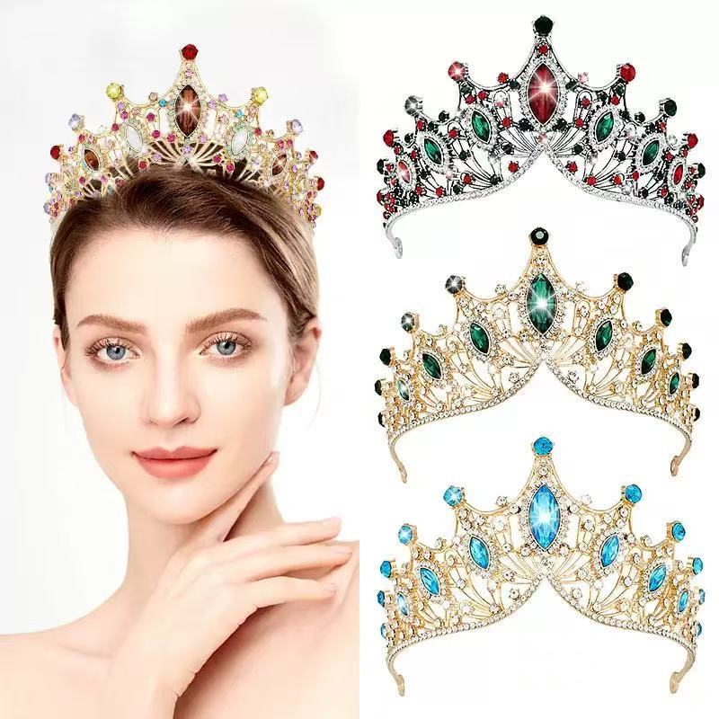 European and American Retro Baroque Crown Large Horse Eye Water Diamond Crown Headband  Wedding Updo  Alloy Accessories