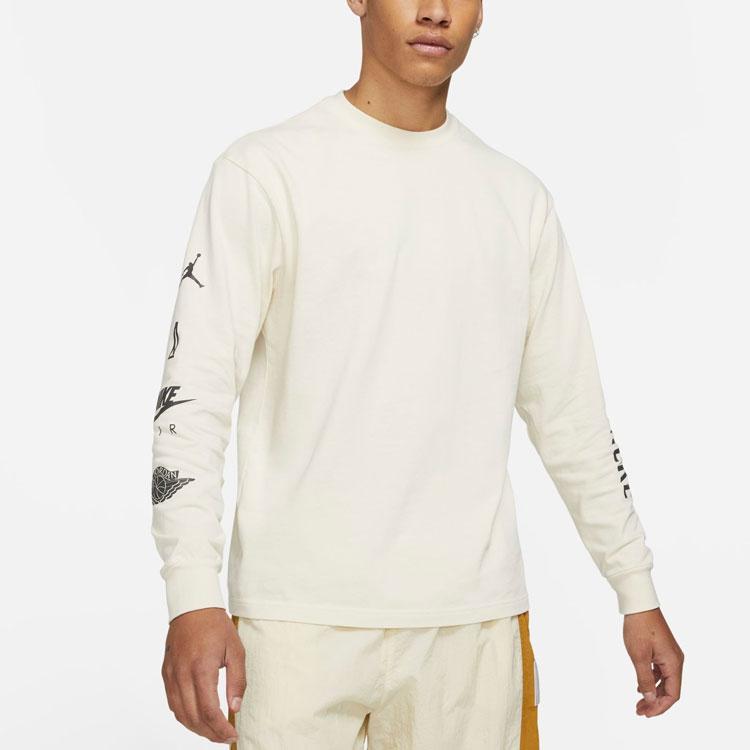 Jordan Air  3 X A Ma Maniere Co-Branded Logo Print Long Sleeve Crew Neck T-Shirt Men Tops Cream CV3449-292