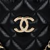 Chanel 24b Gold Metal Logo Leather Chain Diamond Pattern Sheepskin Material With Gold Buckle Shell Bag Handbag Shoulder Bag Women'S Black