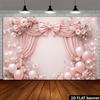 Romantic Pink Theme Banner Background Featuring Pink Bows Roses White Flowers and Pink-white Balloons
