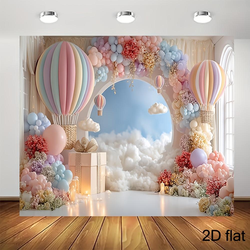 2D Plane Design, 1 Piece. Soft-colored Pink and Blue Balloon Arch Background