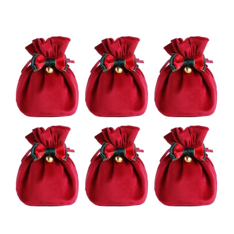 

Reusable Holiday Velvets Treat Pouch Drawstring Gift Bag With Bowknot And Bell Christmas Party Decoration Accessories