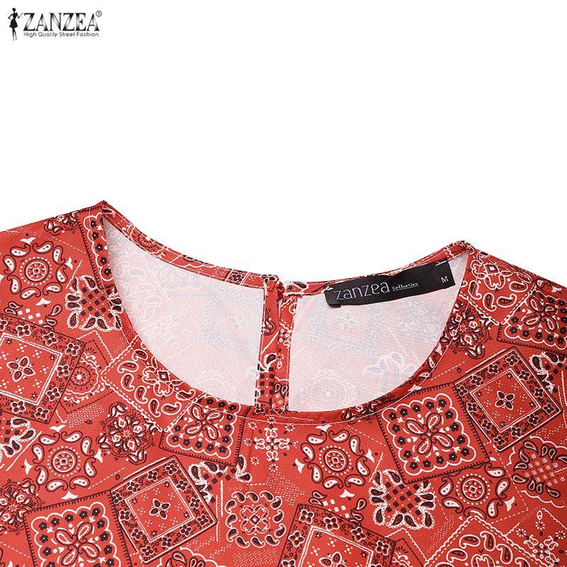 ZANZEA Women Casual Round Neck Summer Short Sleeve Dress