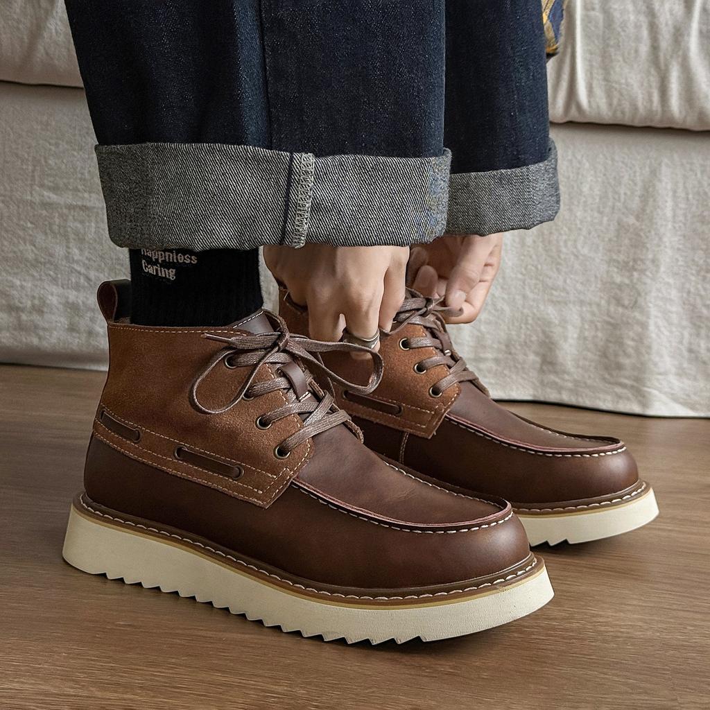 Boots Leather Martin Boots High Top Retro Locomotive Boots American Brown Medium Top Short Boots Desert Hiking Boots