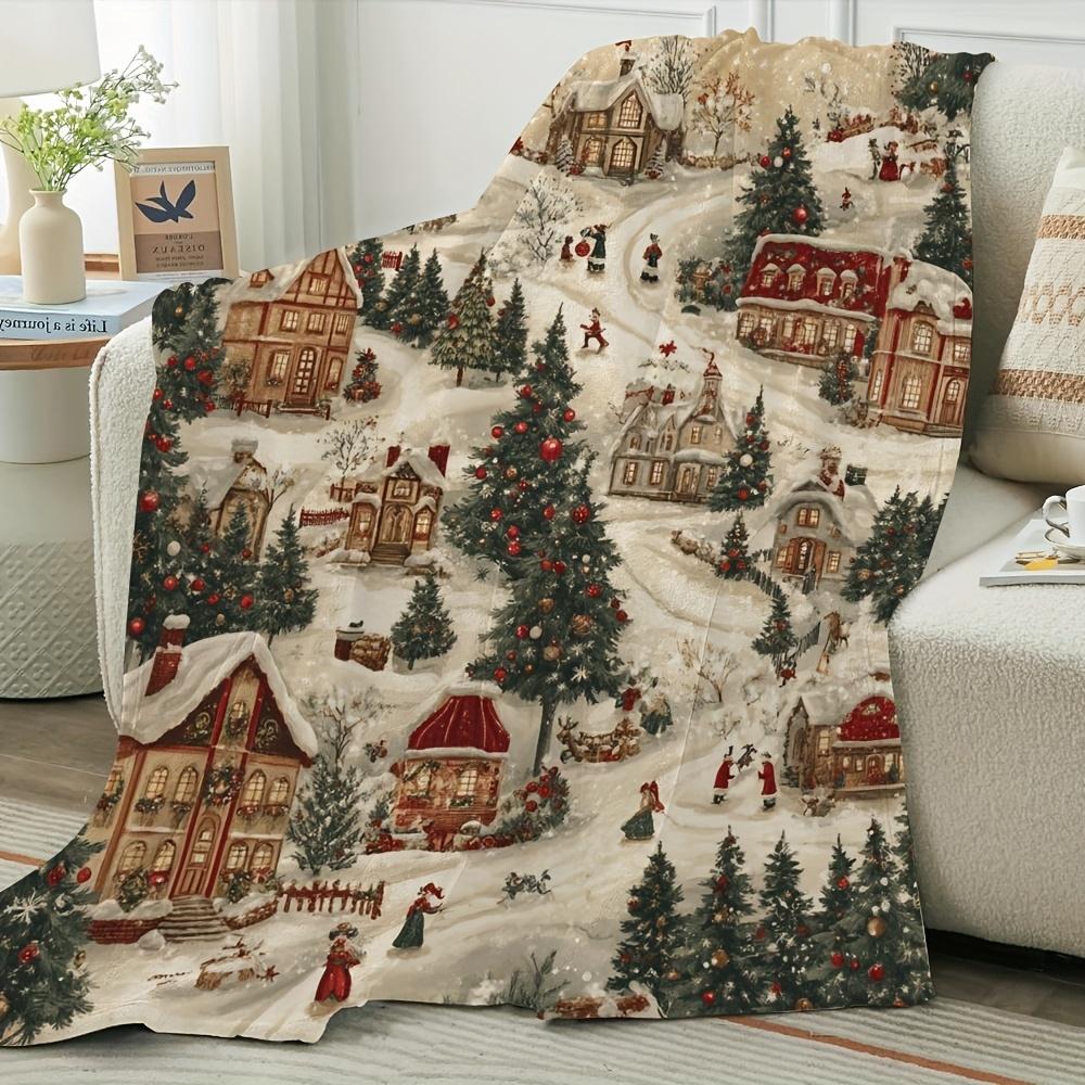 Christmas Snowy Village Blanket - Soft Warm Plush | All-Season Throw for Sofa Bed Travel Camping, Holiday Decor