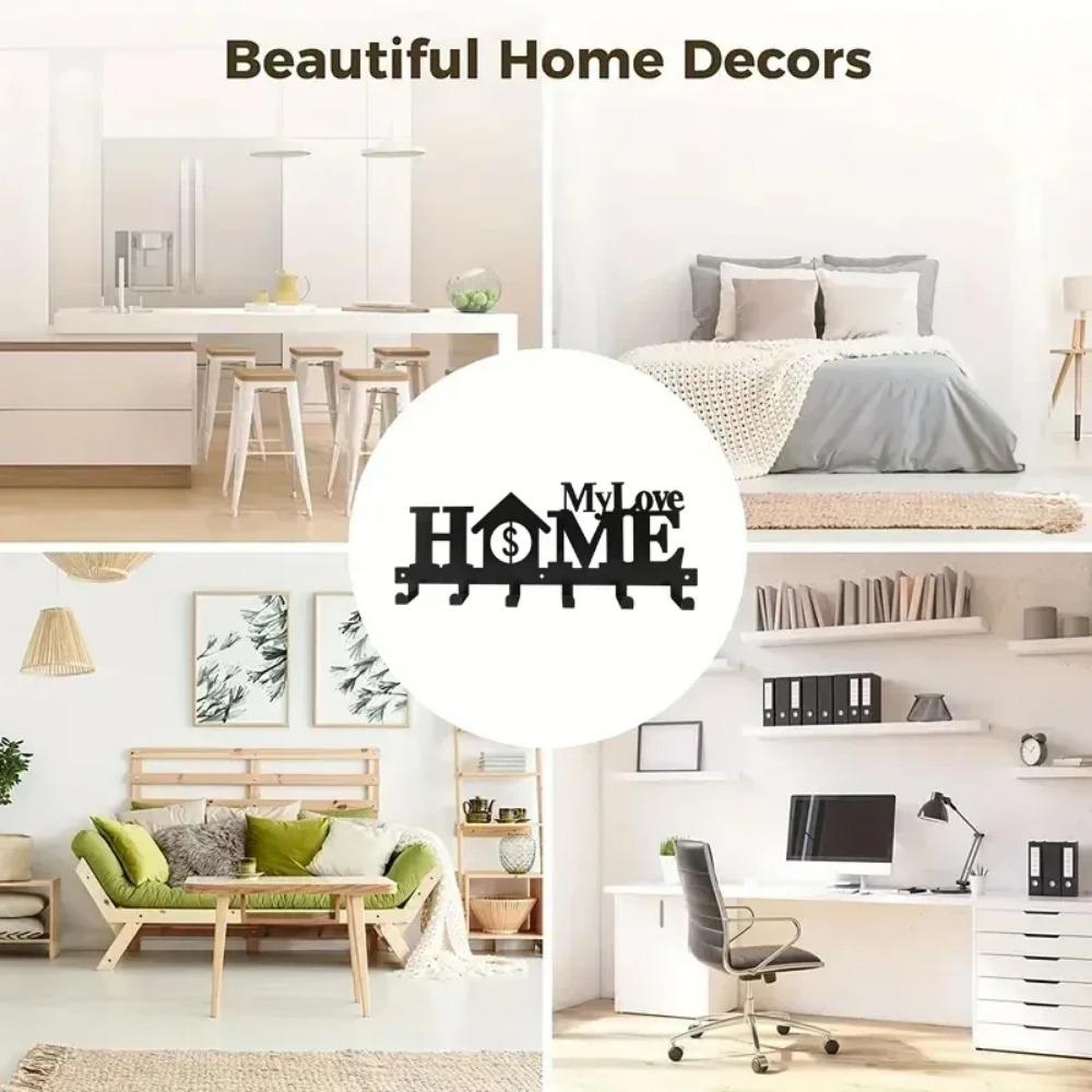 1pc Wall-Mounted Key Holder with 6 Hooks - Decorative Metal Rack, Simple and Creative Design for Keys and Towels