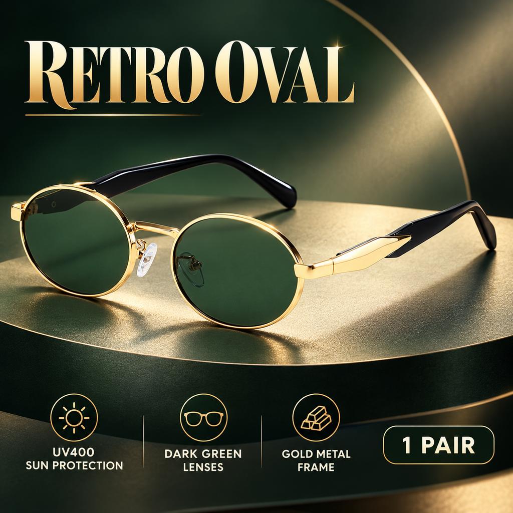 Women's Oval Metal Frame Sunglasses UV400 Full-Rim Street Style