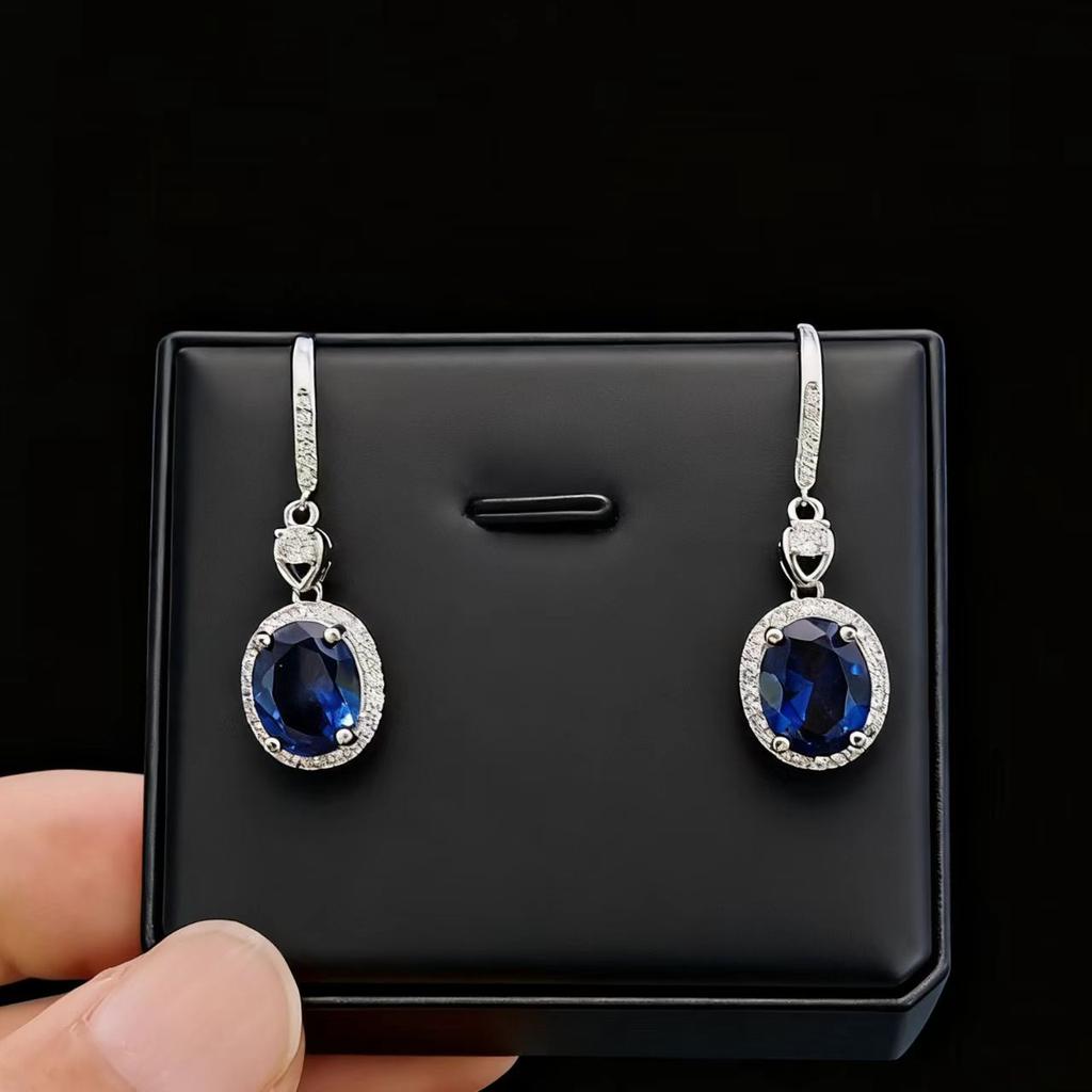 Fashion Jewelry Earrings Imitation 8 * 10 Coconut Round Ruby Sapphire Long Earrings Pigeon Egg High Carbon Diamond Earrings