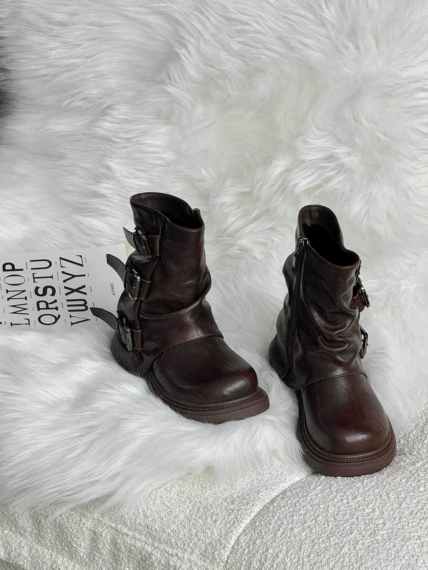 

XSHX American Stack Shoes | Girls Lazy Niche Martin Boots Side Zipper High Top Vintage Rubber Sole 30