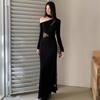 Autumn and Winter New Temperament Lace Splicing Sexy Slanted Shoulder Dress Slim-fitting Imperial Sister Temperament Hip-wrapped Long Skirt
