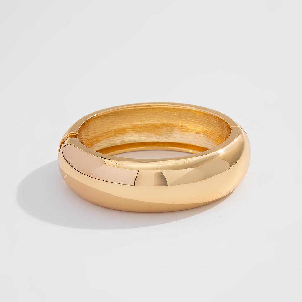 Exaggerated Punk Hip Hop Smooth Metal Spring Bangles Vintage Fashion Gold Copper Color Bangles For Women Men Bracelets Jewelry