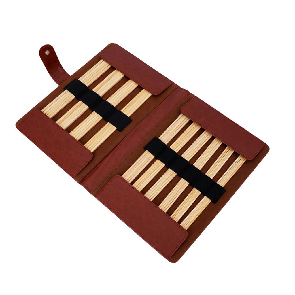 Double Pointed Head Knitting Needle 20cm Long Straight Wood Knitting Needle Set with Case for Knitting Weaving Project