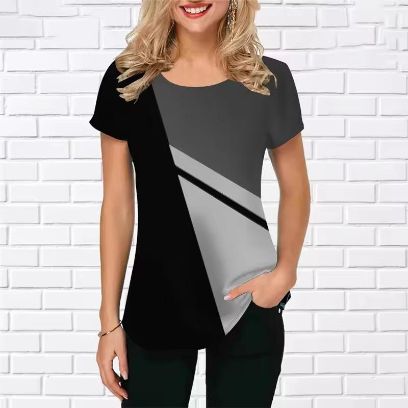 

Літній топ з круглим вирізом та 3D-принтом, модний, повсякденний, класичний, простий, з короткими рукавами, жіноча футболка S