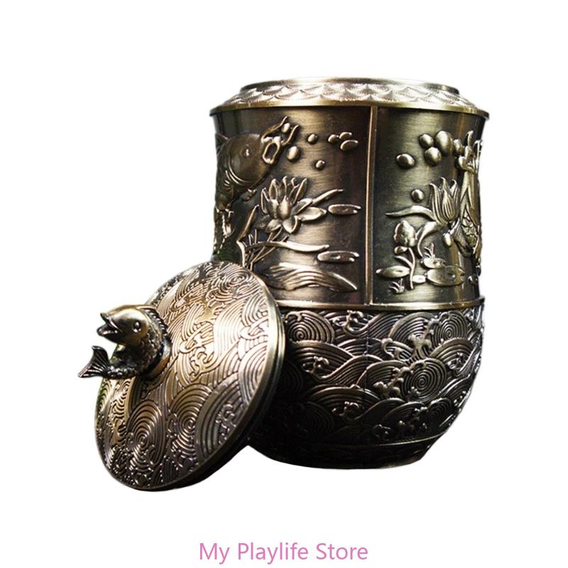 Metal Teas Canister with Lid Teas Storage Container with Embossed Fish Pattern Chinese Coffees Storage Organizers