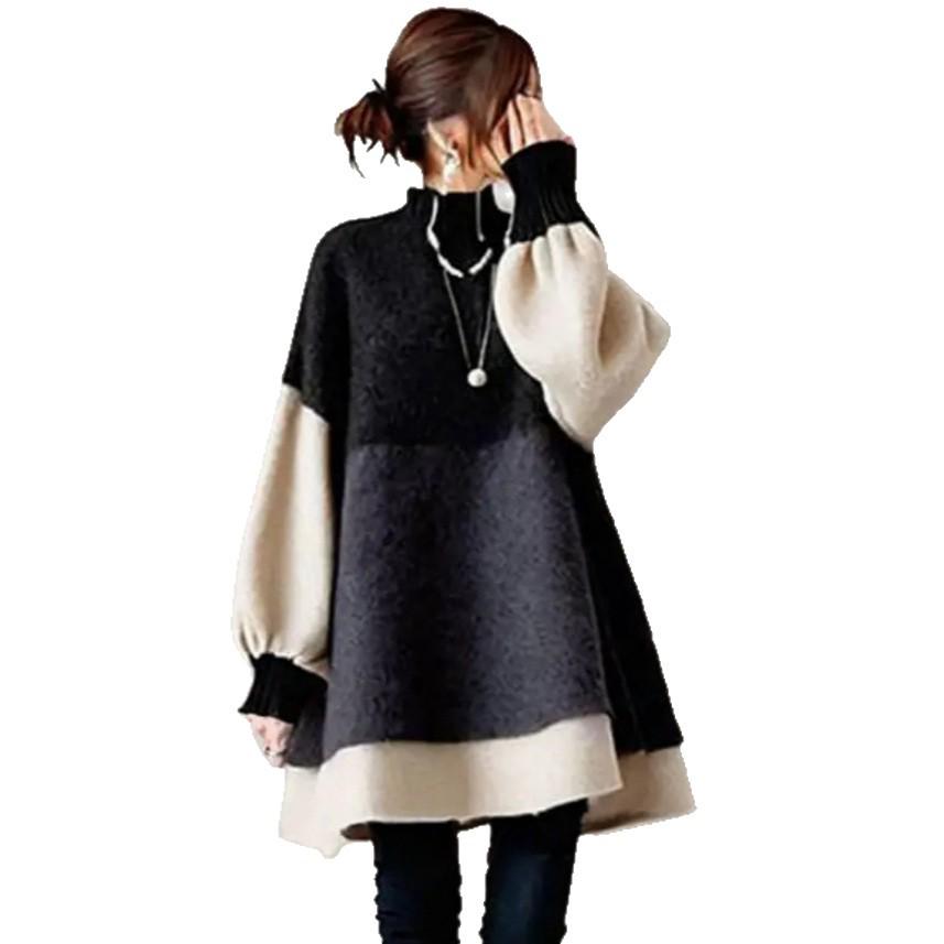 2025 Damen Patchwork Fledermausärmel Midi-Kleid Japanisch-Koreanisch