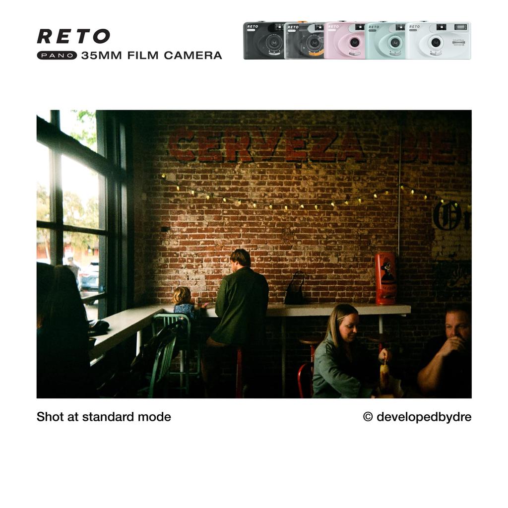 RETO PANO 35mm Film Camera - 22mm Wide-Angle Lens, Panorama, Easy Switch, Cinematic Mode, Lens Cover, Built-in Flash, Reusable (Film and AAA Batteries