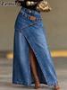 Neues Design Patchwork Lagen-Wasch-Denim-Hose Langer Rock Damen