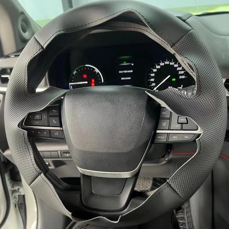 

Car Steering Wheel Braid Cover Hand Sewn Black Leather For Toyota Sienna Highlander - Car Interior Accessories Beige Thread