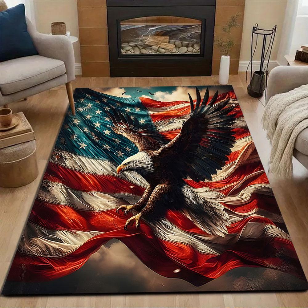 Eagle Over American Flag Patterned carpet, non slip mat suitable for living room and bedroom sofas