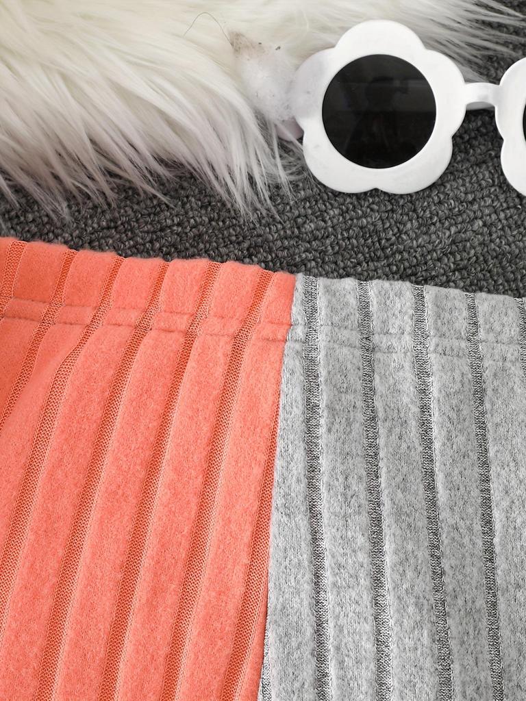 2025 Autumn Collection: European and American Kids Ribbed Set in Orange, White, and Grey