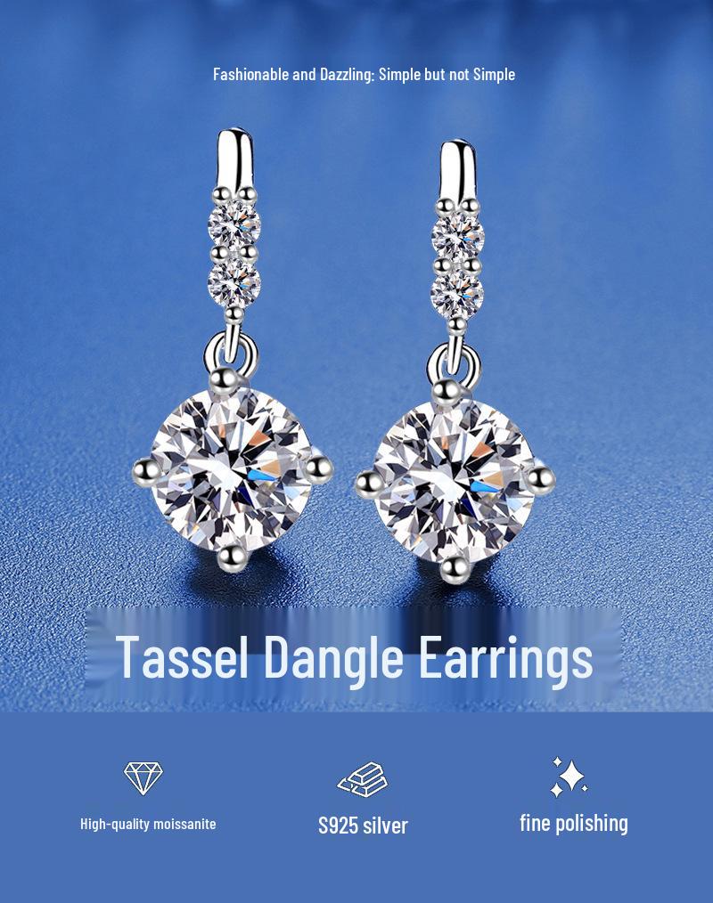 Exquisite S925 Silver Moissanite Tassel Stud Earrings for Women
