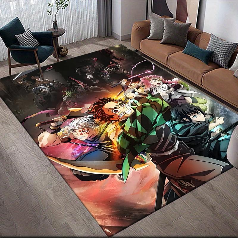 Demon Slayer Colorful Art Square Area Rug, Non-Slip Floor Mat for Living Room, Perfect Gift for Anime Fans