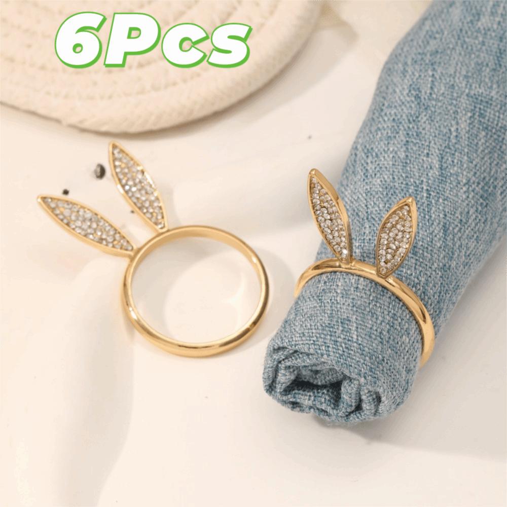 6 Piece Zinc Zinc Alloy Bunny Ear Napkin Holder 3 D Ear Napkin Buckle Creative Decorative Napkin Ring  Banquet