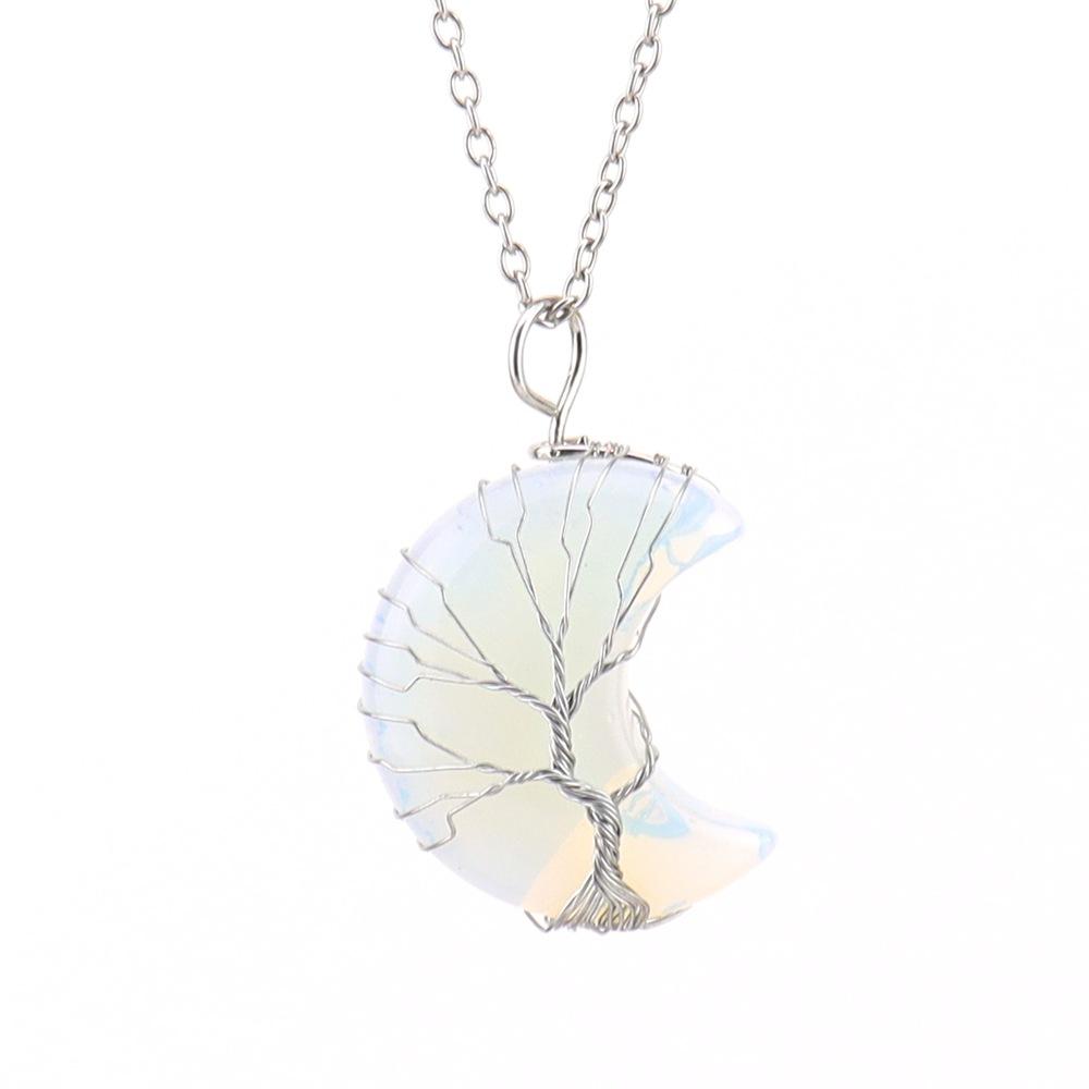Natural Amethyst Moon Tree Of Life Pendant Necklace Handmade Crystal Fortune Tree Jewelry N512