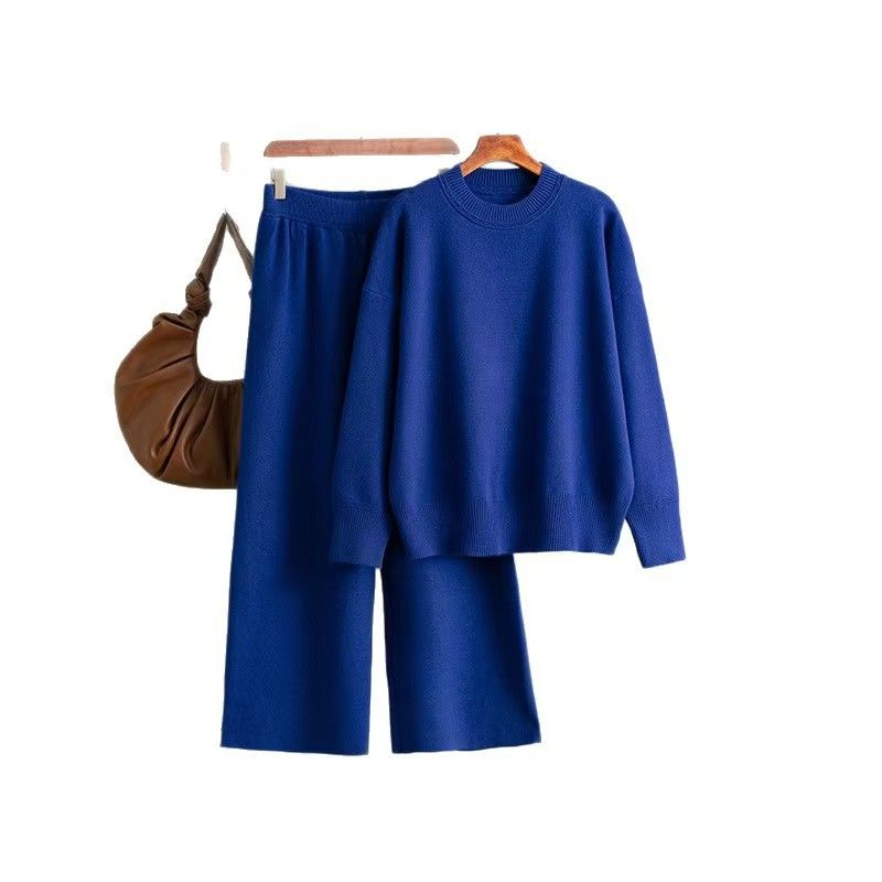 Fashion Fashion Pure Color Knitting Sweater Loose Pants Suit Knited Sweater and Pants Set