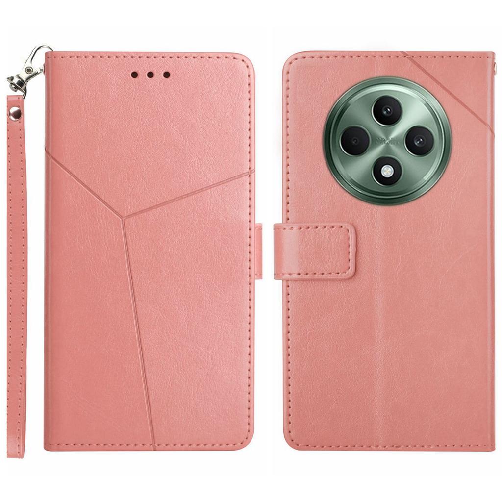 Für Oppo Reno12 F 5G Hülle mit Handschlaufe Y-förmiger Linienaufdruck Leder Handyhülle