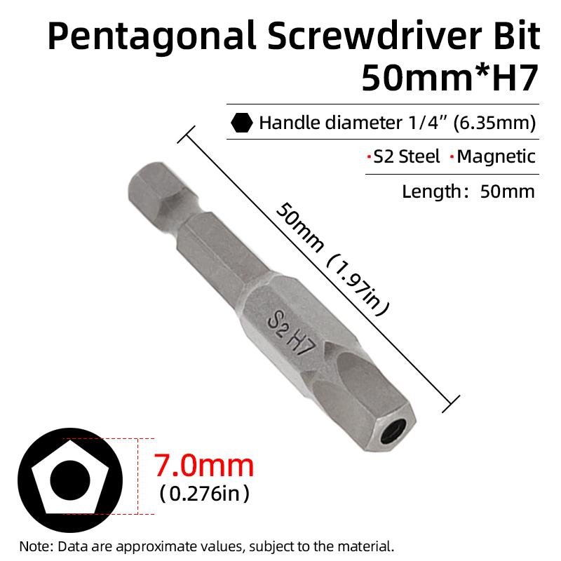 Magnetic Pentagonal Screwdriver Bit Set With Hole 1/4" Hex S2 Steel 50mm Security Torx Drill Bits Ratchet Wrench Hand Tools