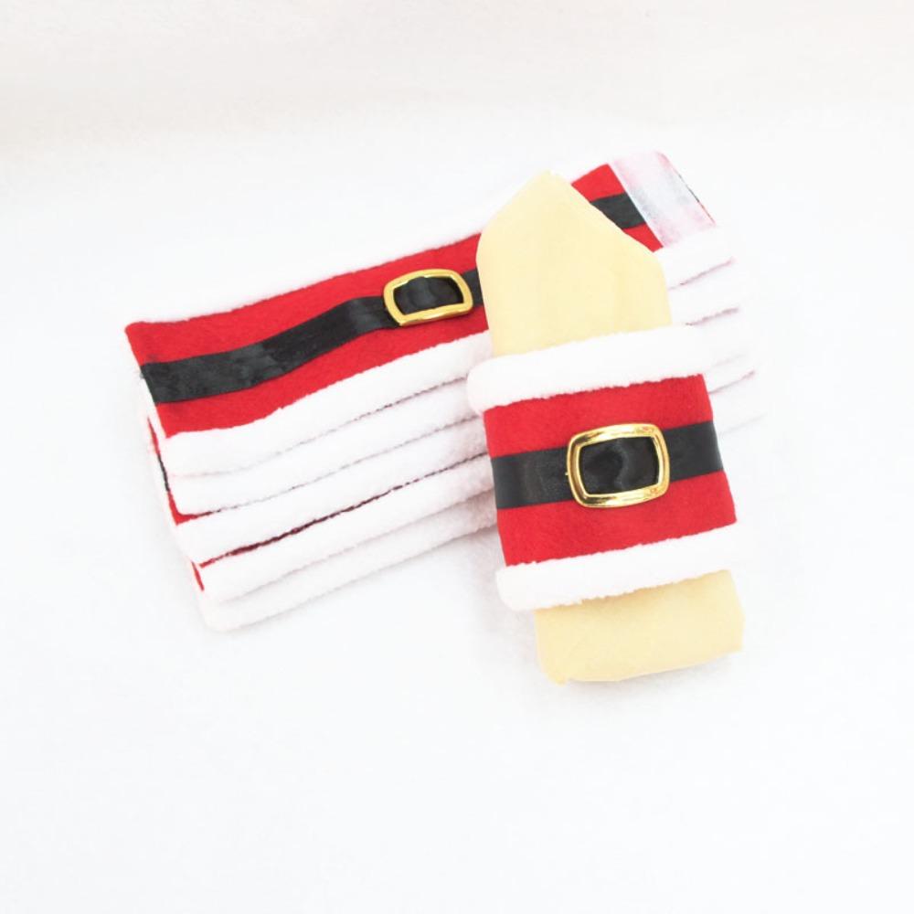 Cinturones de Papá Noel con temática navideña, servilletero ajustable, ropa de Papá Noel, anillo para servilleta, cortina, 6 uds.