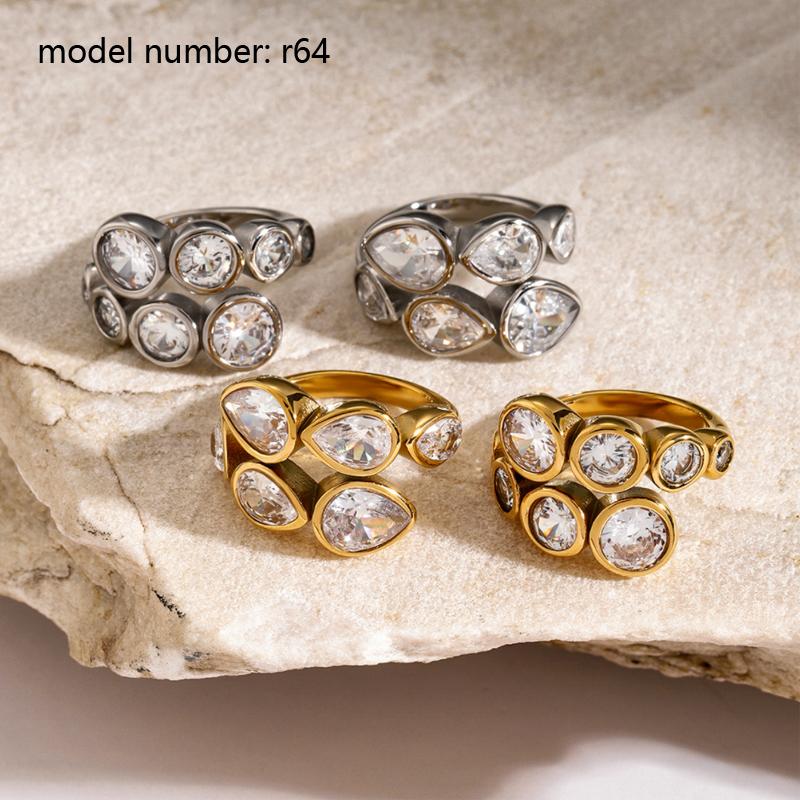 Fashion Simple Stainless Steel Rings For Women Gold Color Smooth Geometric Open Rings Arc Rings Diamonds Jewellery Ring Gift