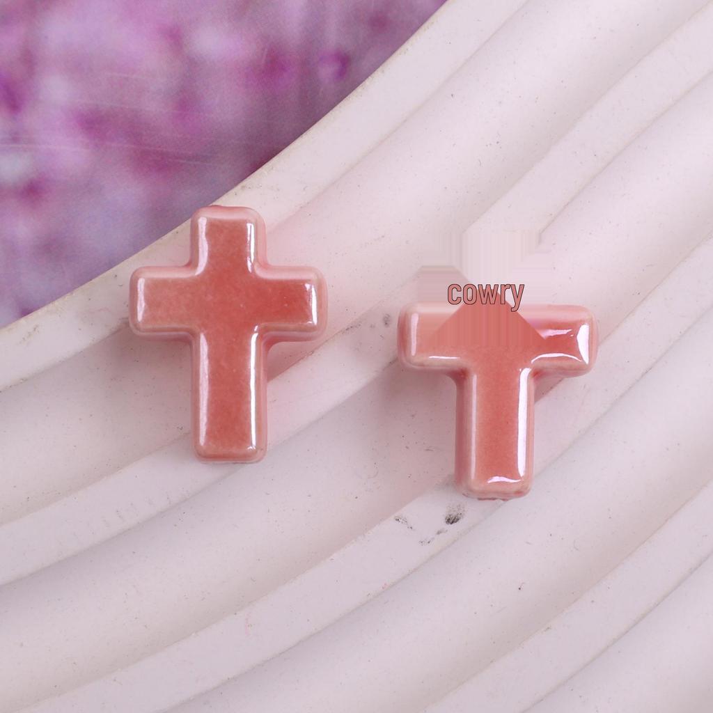 17x14mm Solid Color Ceramic Cross Beads for DIY Jewelry Making
