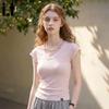 CHOCOOLATEit Women's Slim Fit V-Neck Frilled Short Sleeve T-Shirt