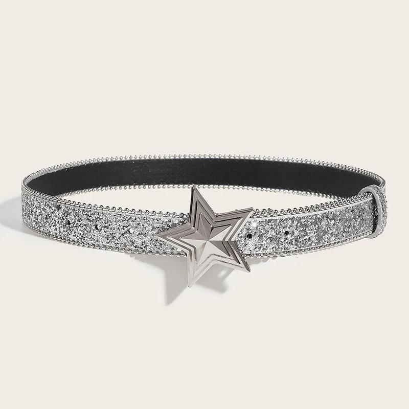 Damen Sternschnallen Gürtel Y2k Strass Mond Luxus Bling Pailletten Punk Metall Schnalle Gürtel Mode Taillengürtel Jeans Hosen Party Gürtel
