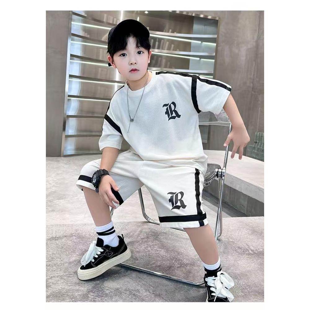 Big Boys  Quick-Dry Sports Short Sleeve T-Shirt Summer Lightweight Kids Sports Wear Set Black Casual Two-Piece Set 100