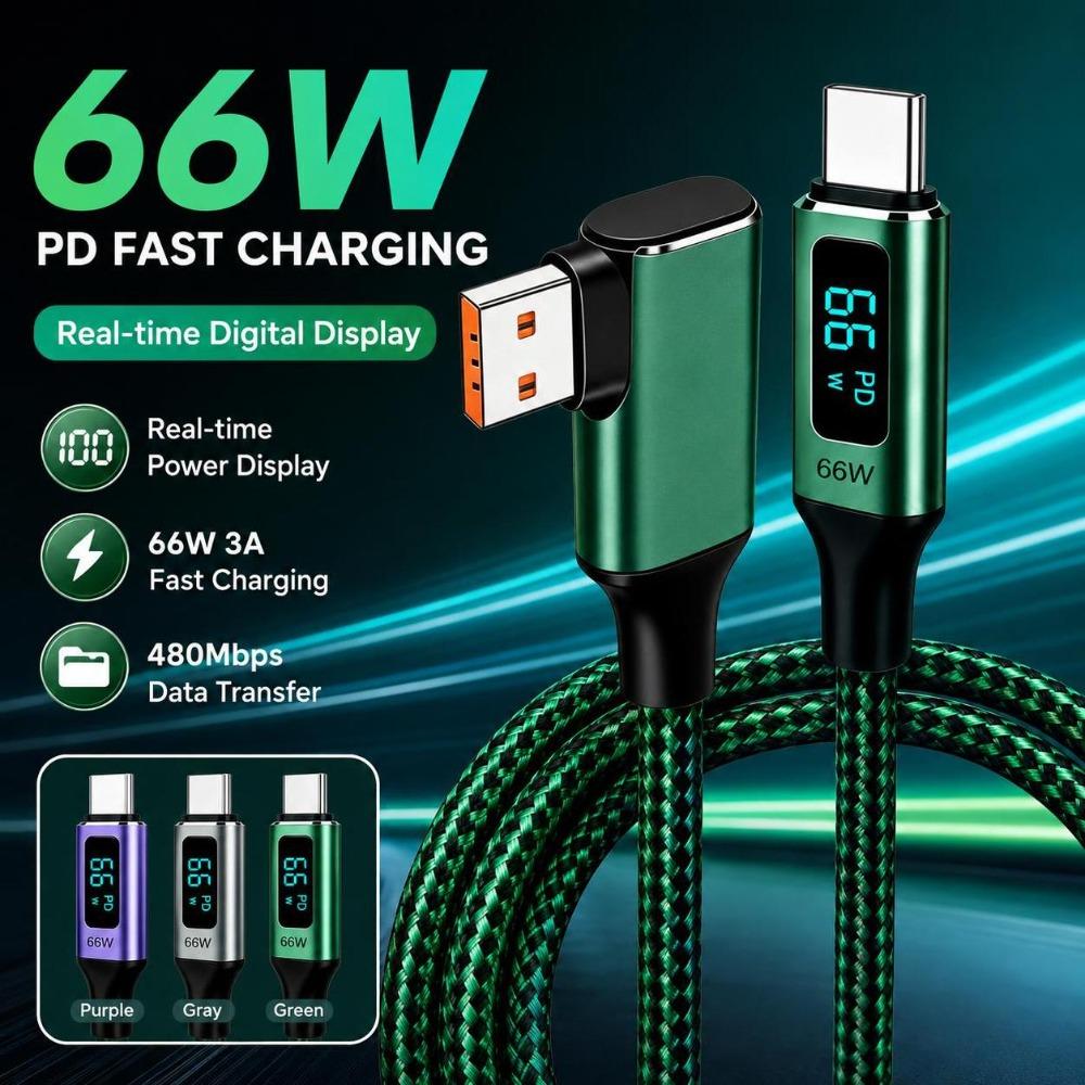 66W Fast Charging Right Angle Charging Cord Right Angle Digital Display Cable Laptop Charging