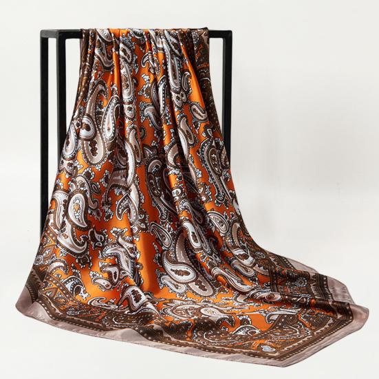 Women Head Wrap Vintage Retro Square Shape Contrast Color Foldable Head Protection Soft Fabric Paisley Print Summer Scarf Female Headwear