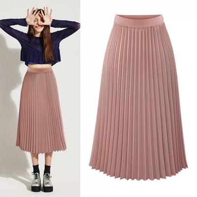 Europese Chiffon Geplisseerde Midi Rok, Elastische Hoge Taille, Slim Fit